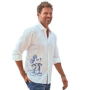 Tommy Bahama Disney Shirt Mens XL White 100% Linen Mickey Mouse Graphic Tropical